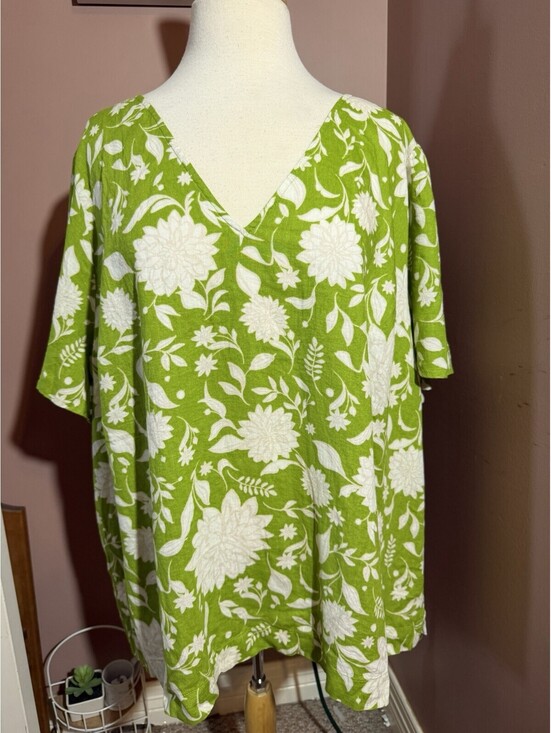 Ava & Viv Tops - Ava & Viv Linen Blend Blouse Womens 3X Green Floral Beach Resort Wear New